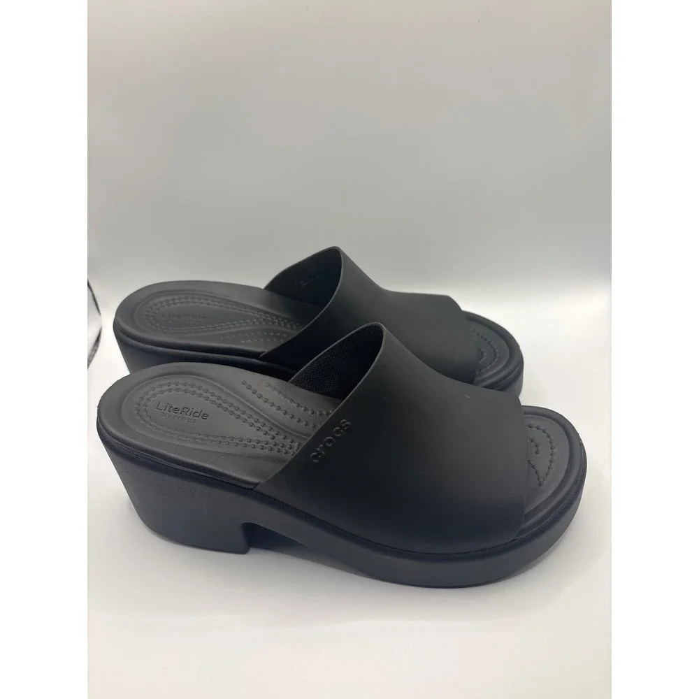 Crocs Brooklyn High Wedge Sandals Black LiteRide Platform Slides Womens 7 206222 - Picture 4 of 7